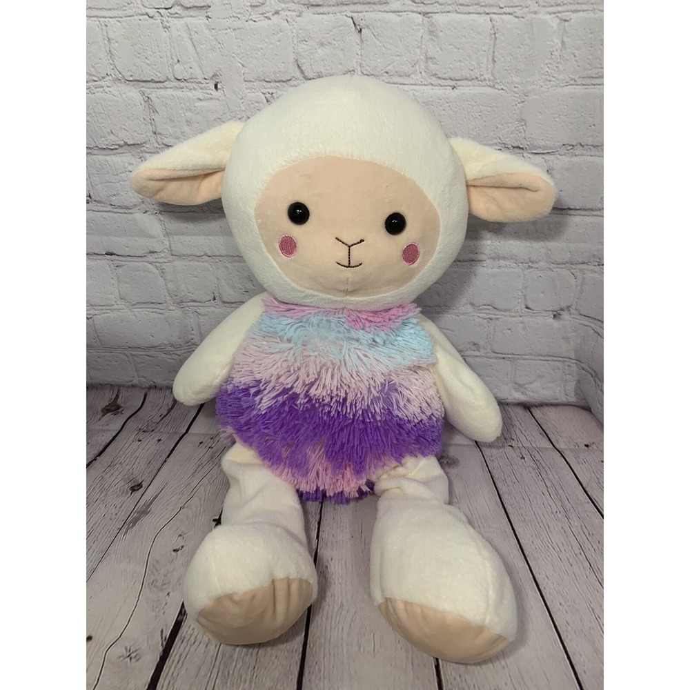 Hugfun‎ plush sheep lamb 21" white pastel stripes Easter toy purple pink blue